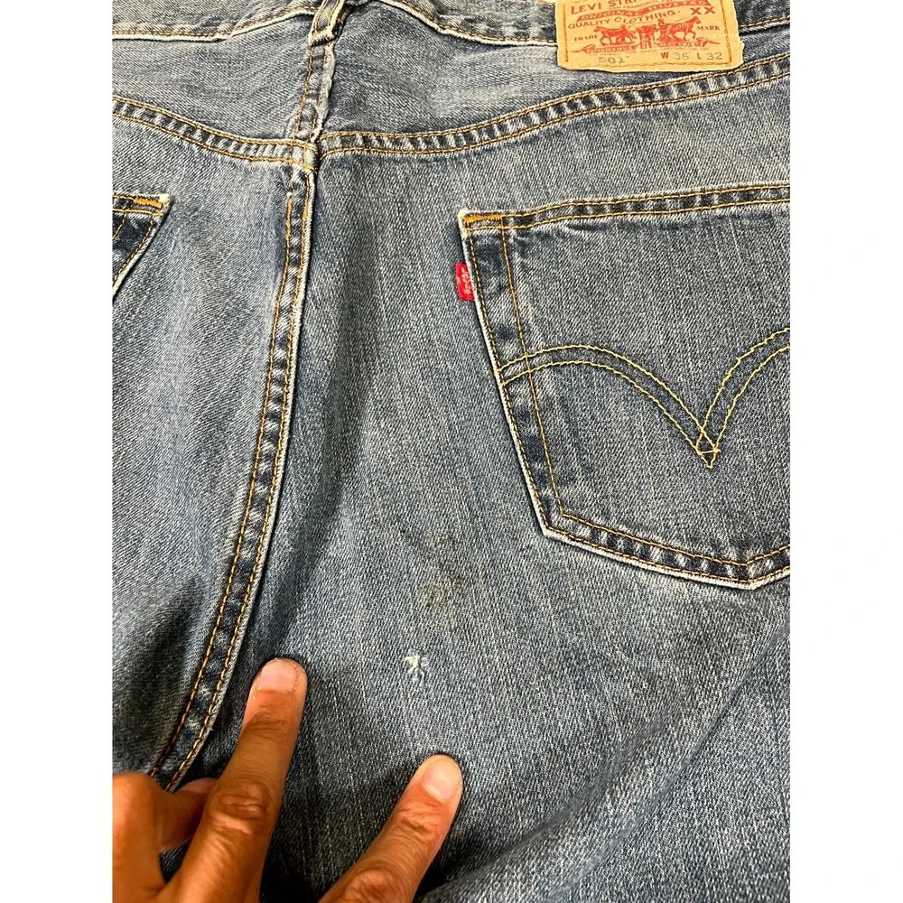 Levis 501 Original Fit Jeans Mens 36x32 Blue Denim Cotton High Rise Straight Leg